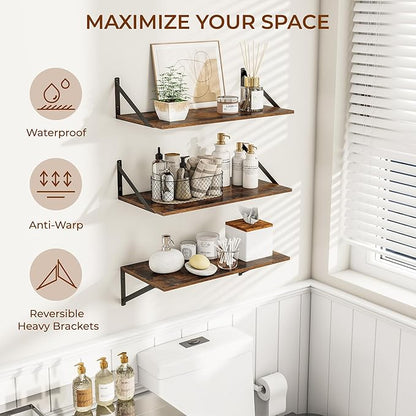 24"W x 12"D Wall Shelves for Books, 12 Inch Deep Floating Shelves Set of 3 - Image 4