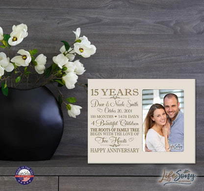 Personalized Fifteen Year for her him Couple Custom Engraved Wedding Gift for Husband Wife Girlfriend Boyfriend Photo Frame Holds 4x6 Photo (Ivory)