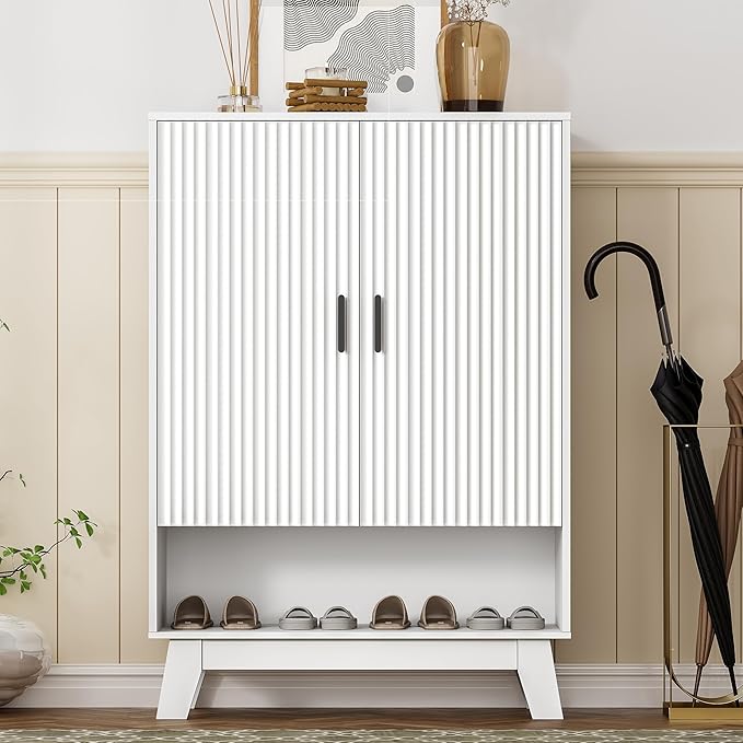 Shoe Cabinet Storage for Entryway, 5 Tier Fluted Shoe Storage Cabinet by HUANLEGO