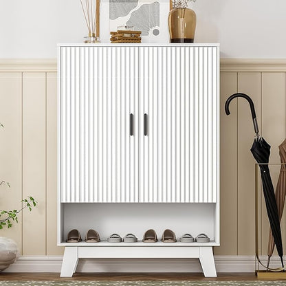 Shoe Cabinet Storage for Entryway, 5 Tier Fluted Shoe Storage Cabinet by HUANLEGO