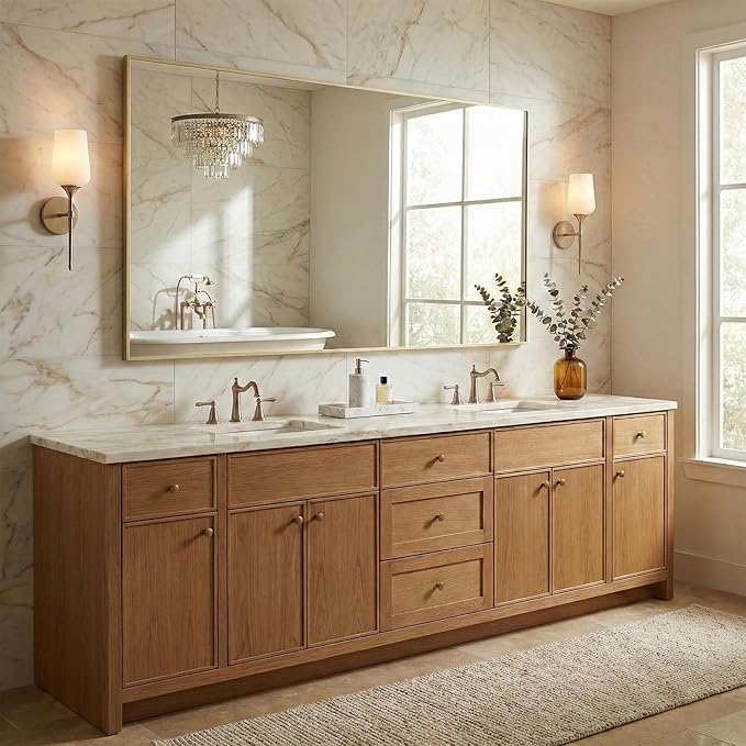 60"x30" Gold Bathroom Mirror for Wall, Metal Framed Large Vanity Mirror Over - Image 9