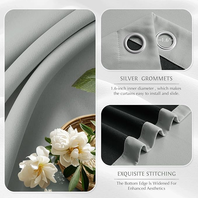 Beauoop Grey 100% Blackout Curtains 84 Inch Long 2 Panels - Image 3