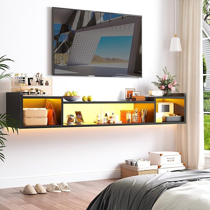 70.9"W Floating TV Stand with LED Lights & Power Outlets - Image 8