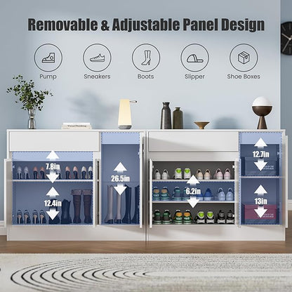 Shoe Cabinet Storage with 3 Doors, Freestanding Shoe Cabinet with Drawer & - Image 4
