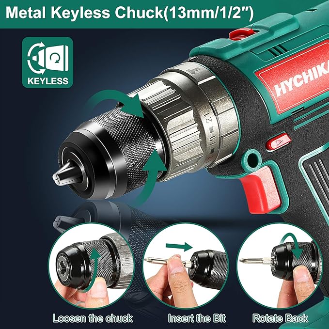 Cordless Hammer Drill Driver 18V, HYCHIKA 400 In-lbs Torque Power Drill - Image 2