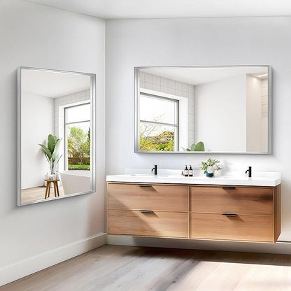 Silver Bathroom Mirror, 36x55 Inch Rectangular Deep Frame Mirror, Large Wall - Image 8