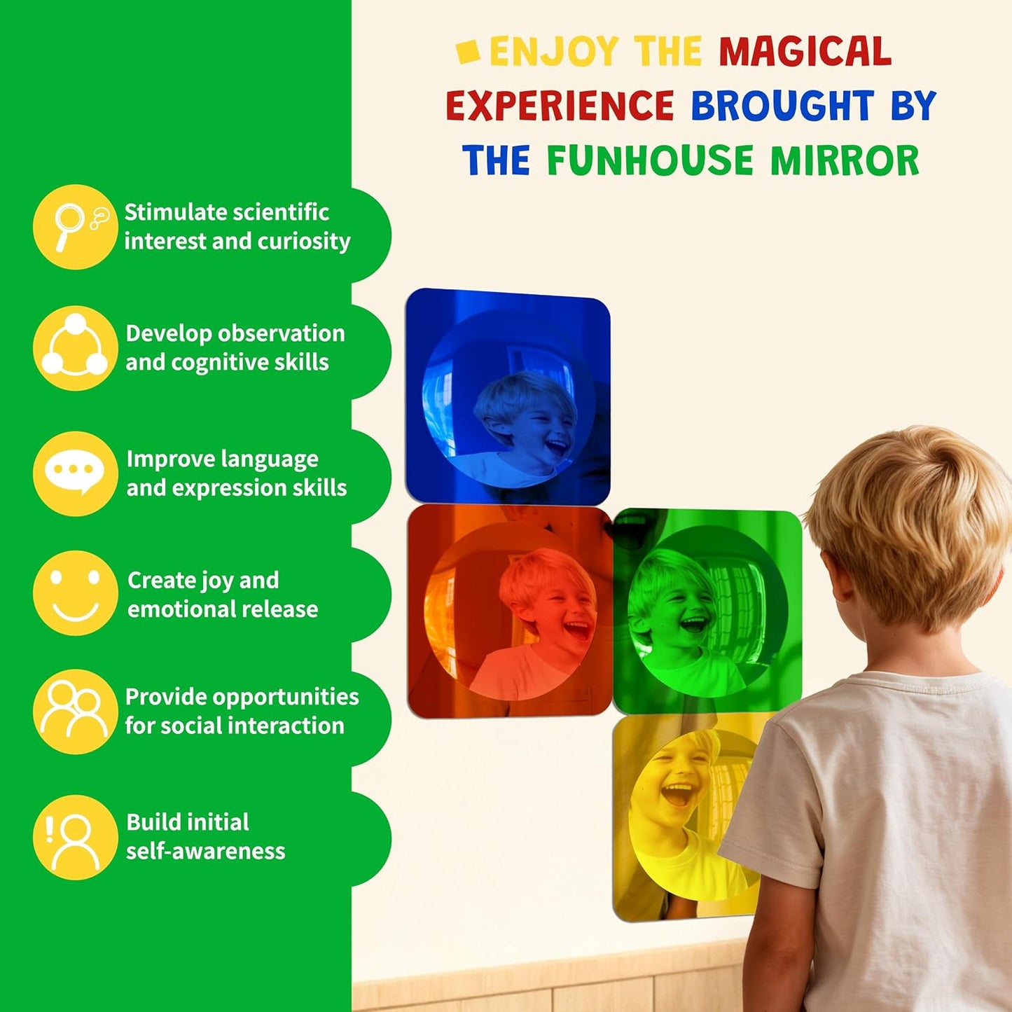 4PCS Sensory Bubble Mirrors for Kids, Autism Room Must Haves | Visual Stimulation Calming Corner Decor, Shatterproof Mirror for Kids, Gifts for Autistic Girls & Boys, 10 × 10 Inch