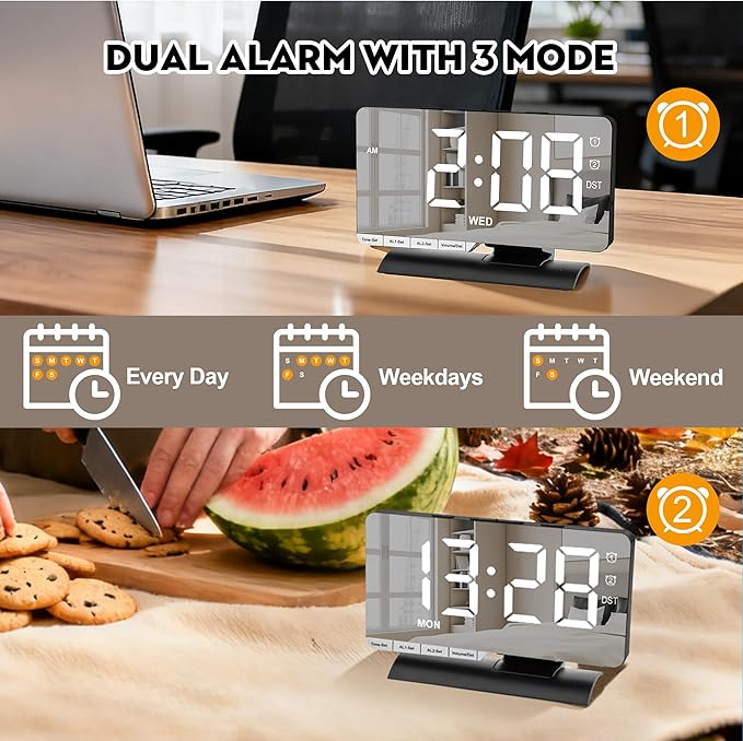 SZELAM Digital Clock, Alarm Clock Bedside, 7.3'' Large LED Mirror - Image 7