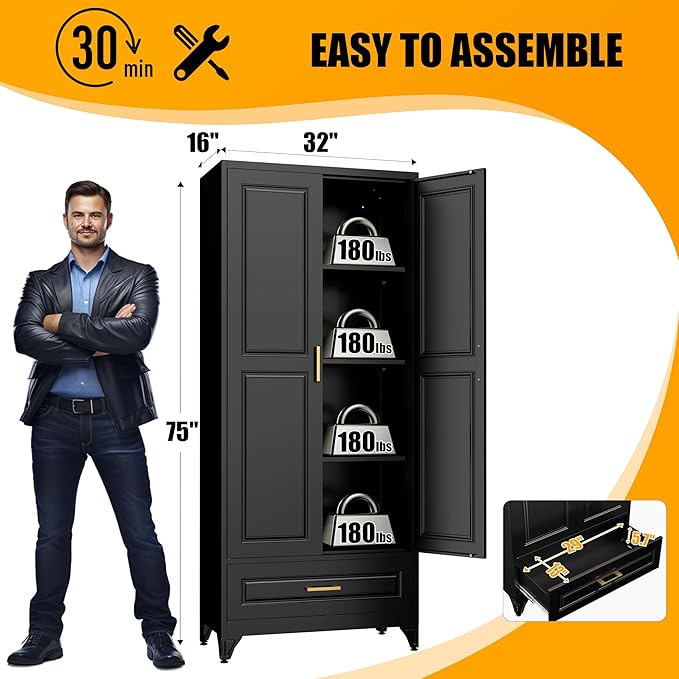 75" Tall Metal Storage Cabinet, Kitchen Pantry Storage Cabinets - Image 3