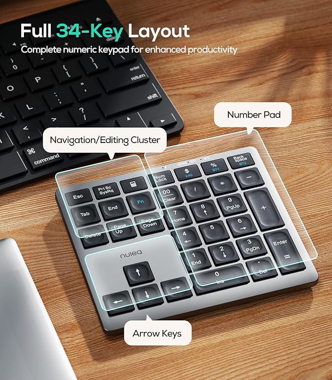 Nulea Wireless Number Pad Bluetooth 5.0 & 2.4G Portable Numeric Keyboard - Image 5