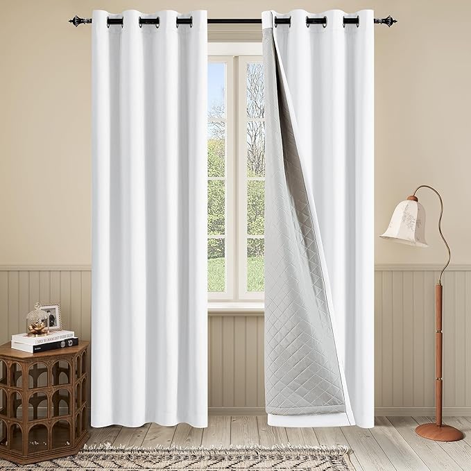 Soundproof 3-in-1 White 100% Blackout Room Divider Curtains by OYRING