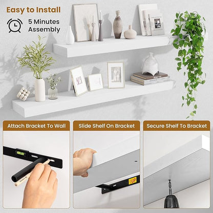 Fun Memories 40 Inch Floating Shelves, Long Wood Wall Shelf Set of 2 - Image 5