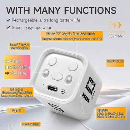 Rotating Productivity Timer 5, 60 Minutes Preset, Desk Cube w/Gravity Sensor - Image 4