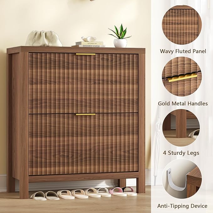 Shoe Cabinet Storage for Entryway, Fluted Shoe Cabinet - Image 6