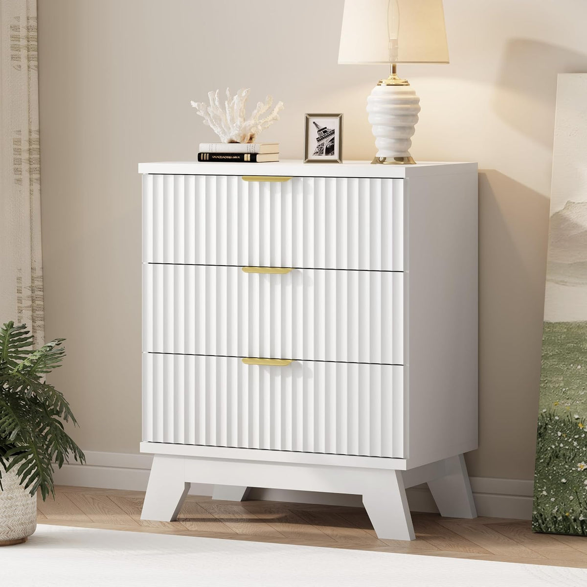 fluted dresser for bedroom with 3 drawers, 24", main product view