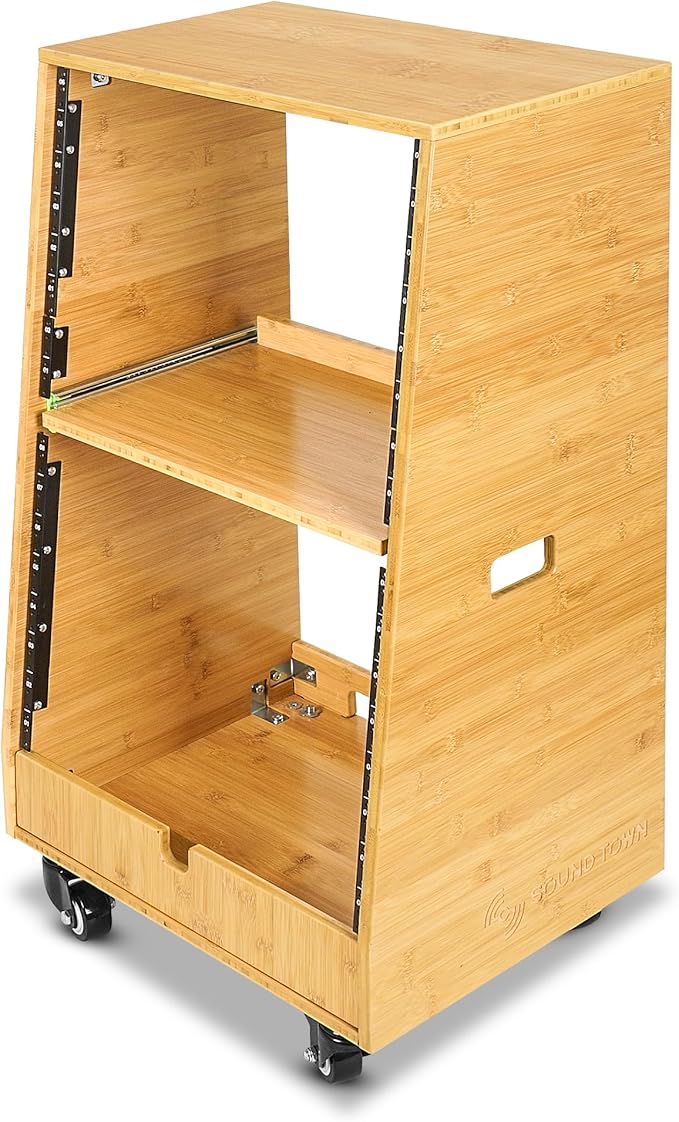 Sound Town DIY Solid Carbonized Bamboo Slanted 16U Studio Rack, - Image 3