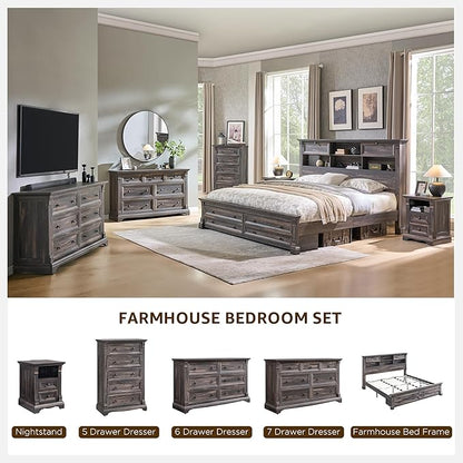T4TREAM Farmhouse Nightstand Set of 2, Wood End Table w/Roman Column, Bedside - Image 7