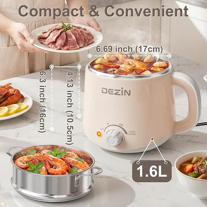 Dezin Hot Pot Electric with Steamer, Rapid Noodles Cooker, Stainless Steel - Image 3