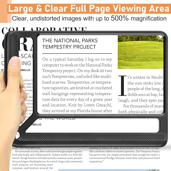 5X Full Page Magnifying Glass for Reading, Lightweight Rectangular Magnifier - Image 2