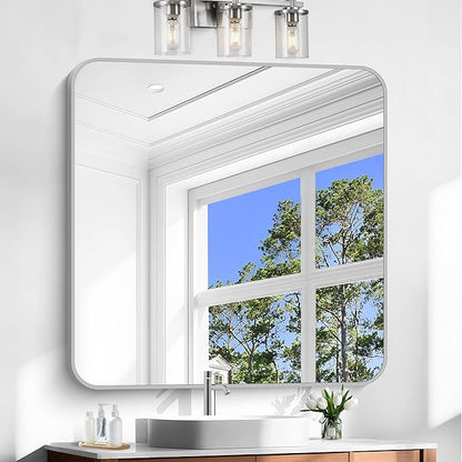 Silver Bathroom Mirror, 42 x 42 Inch Silver Square Mirror, Metal Framed - Image 8