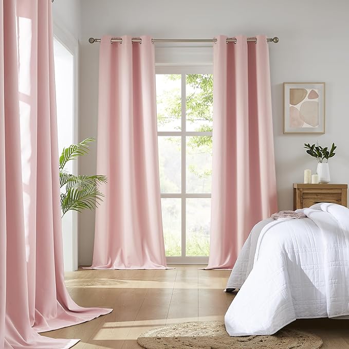 DUALIFE Pink Curtains 45 Inch Length - Image 2
