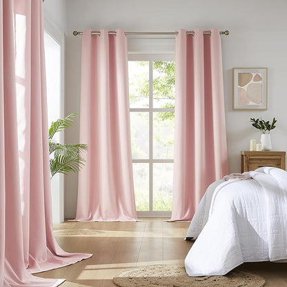 DUALIFE Baby Pink Curtains Blackout 63 Inch Length - Image 2