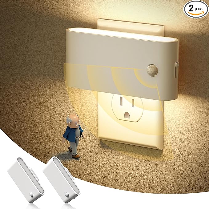 JandCase Motion Senor Night Light, 2 Pack Night Lights Plug into Wall, 0-100 LM by JandCase