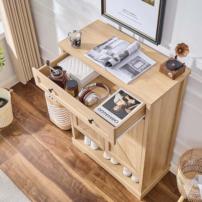 SOOWERY Shoe Cabinet with Drawer, Farmhouse Shoe Storage Cabinet with Doors - Image 4