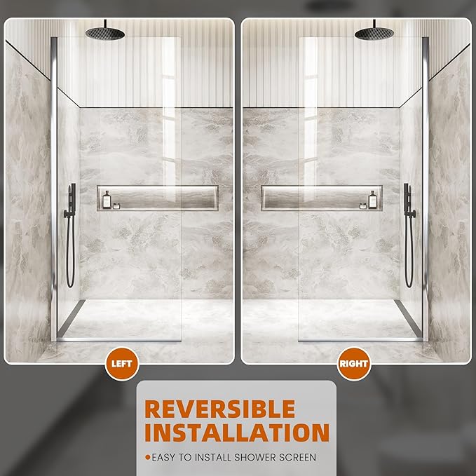 Shower Glass Panel 34" W x 74" H, Fixed Shower Screen - Image 6