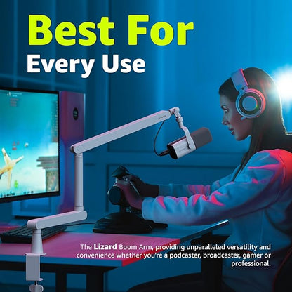 IXTECH White Microphone Boom Arm Stand Low Profile Boom Arm Adjustable Mic Stand - Image 5