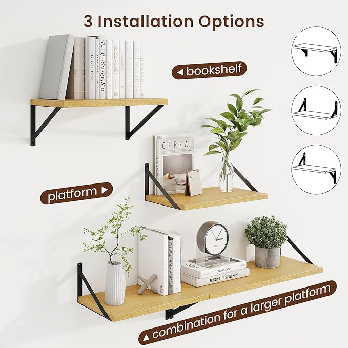 Axeman Deep Floating Shelves | 16 Inch Oak Wall Shelves Set of 2 | 10 Inch Deep - Image 4