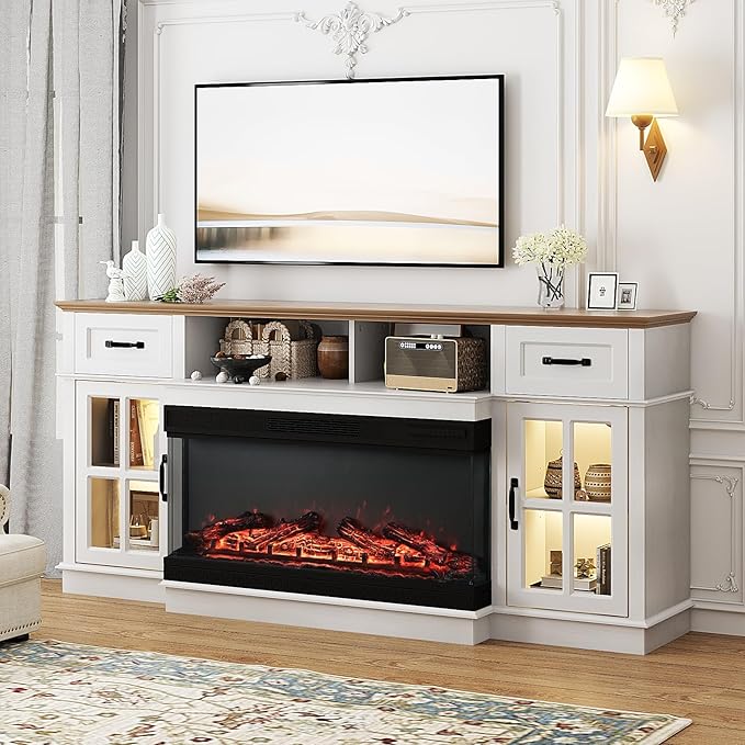 Bonnlo Fireplace TV Stand for 80 Inch TVs, LED Lighting, Media Console for - Image 7