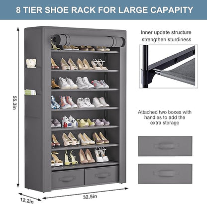 OYREL Shoe Rack Storage Cabinet 32 Pairs Organizer Shelf Tall - Image 3