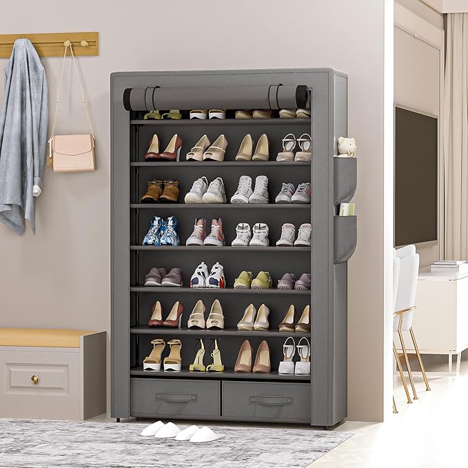 OYREL Shoe Rack Storage Cabinet 32 Pairs Organizer Shelf Tall - Image 7