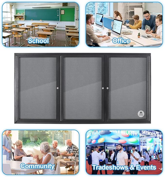 Lockable Outdoor Enclosed Bulletin Board, Weatherproof Cork Noticeboard - Image 5