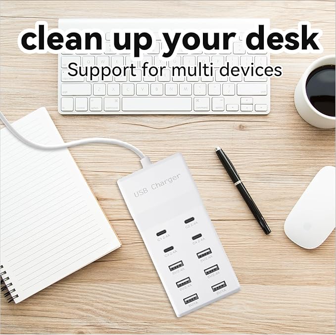 USB Charging Station with 6 USB-A & 4 USB-C Ports, 50W 10A USB Charging Block - Image 5