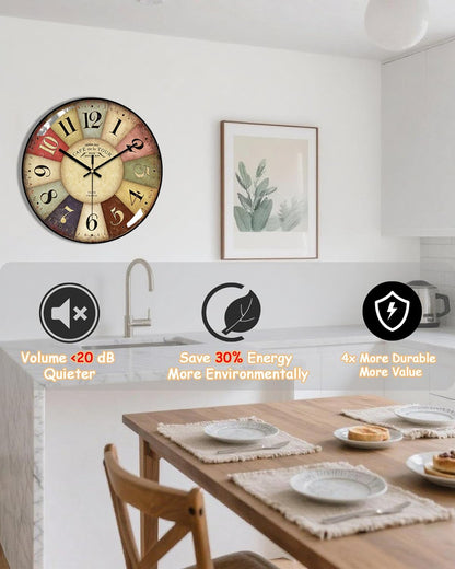 Vintage Wall Clock-12 Retro Rustic Style Quartz Clock,Silent Non-Ticking with Glass Dial,Battery Operated for Living Room, Kitchen, Home, Bathroom, Bedroom