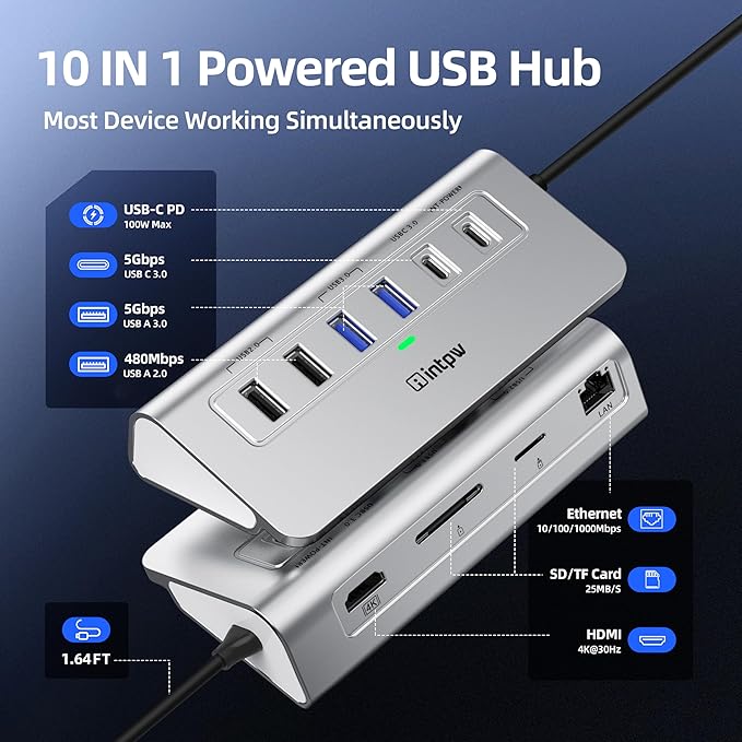 P9R USB C Hub Ethernet, 10-in-1 USB-C Docking Station, Aluminum USB to Ethernet - Image 2