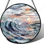 DASTOLL Stained Glass Window Hanging, Sunrise Waves Sun Catchers Diamond Glass by DASTOLL