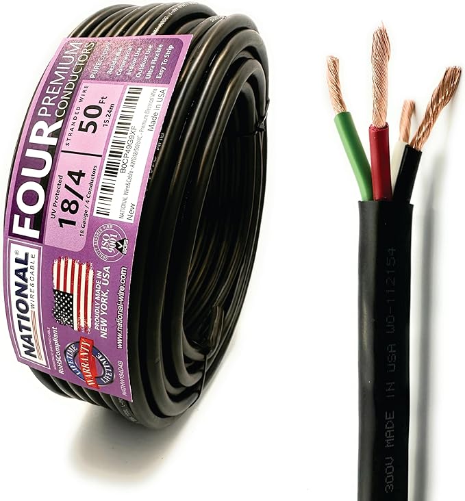 NATIONAL Wire & Cable – 18 AWG 4-Conductor Premium Copper Wire, 50 ft, Stranded by NATIONALWireCable