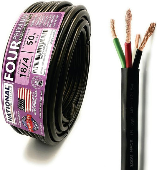 NATIONAL Wire & Cable – 18 AWG 4-Conductor Premium Copper Wire, 50 ft, Stranded by NATIONALWireCable