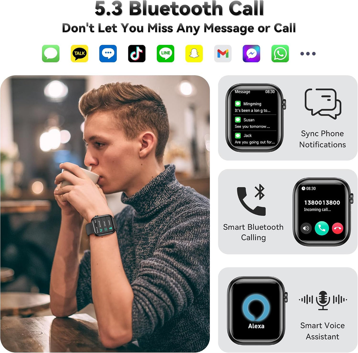 Smart Watch for Men Women(Answer/Make Call), 1.83" Fitness Watch with He...