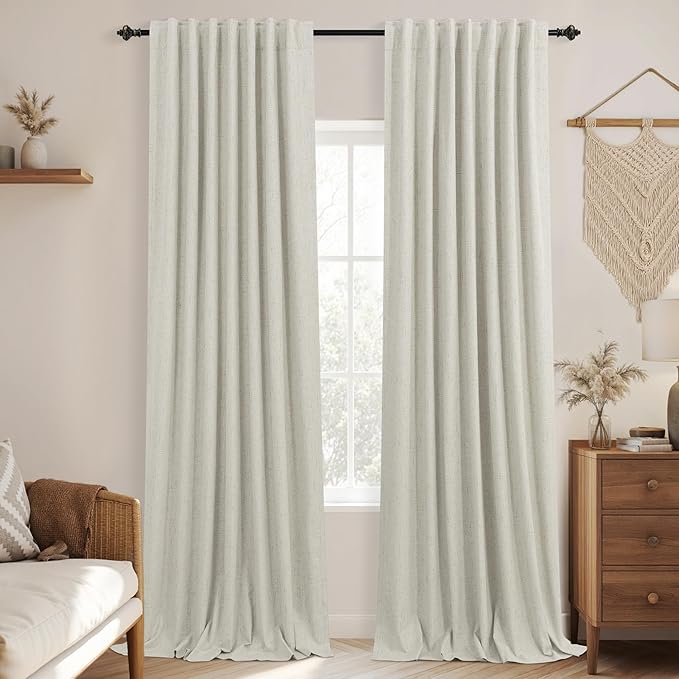 KOUFALL Large Window Apartment Curtains Blackout Linen Pleated 11 FT 11FT Tall - Image 9