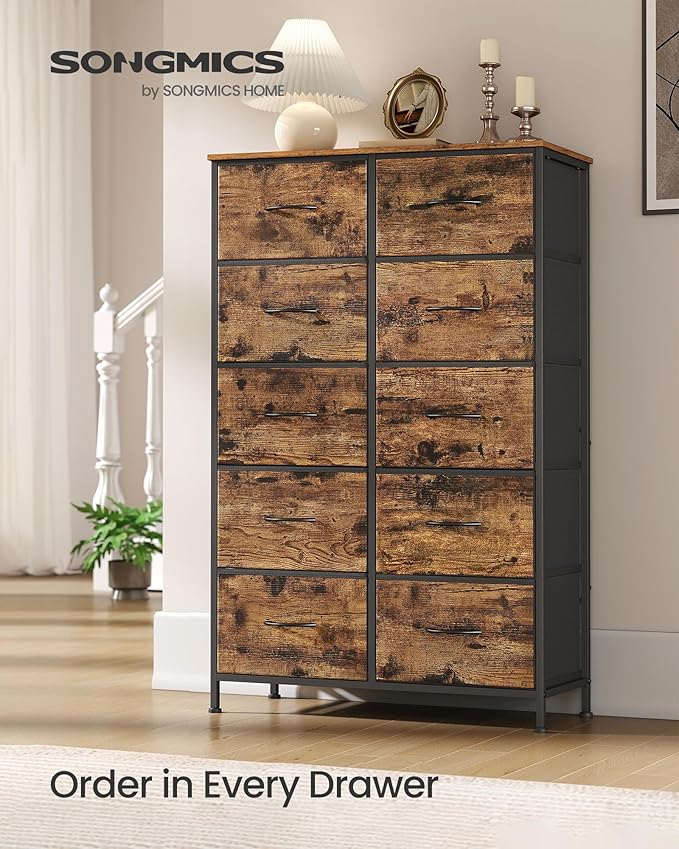 SONGMICS Dresser for Bedroom, Chest of Drawers, 10 Non-Woven Fabric Drawers - Image 3