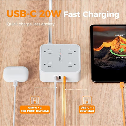 Surge Protector Power Strip, TESSAN 5 Ft Flat Plug Extension Cord - Image 3