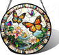 DASTOLL Stained Glass Window Hanging, Butterflies Flying in The Sky Suncatcher by DASTOLL