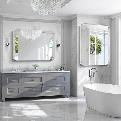 CIRCUMI Silver Bathroom Mirror, Rounded Corner, Tempered Glass, Large Mirror - Image 4