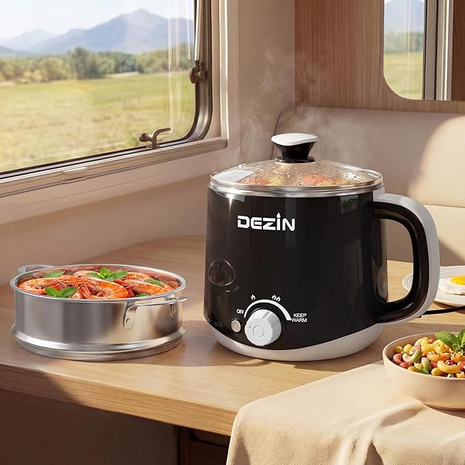 Dezin Hot Pot Electric with Steamer, Rapid Noodles Cooker, Stainless Steel - Image 9
