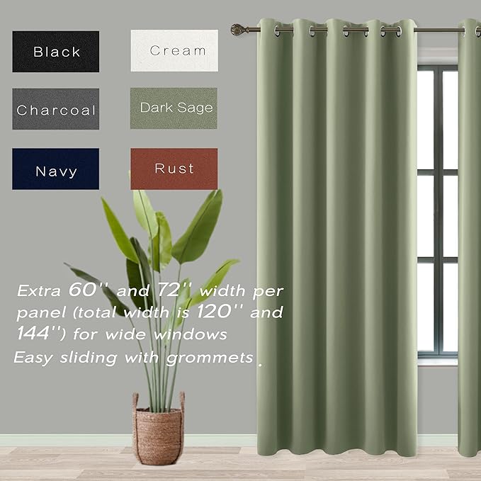 KOUFALL Dark Sage Curtains 72x84 Inches Long - Image 2