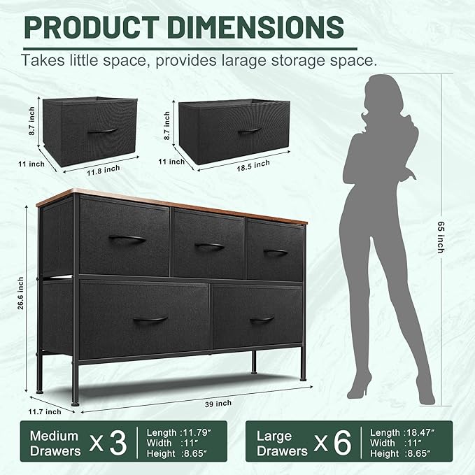 Dresser for Bedroom with 5 Drawers, Chest of Drawers, Storage Drawers Organizer - Image 3